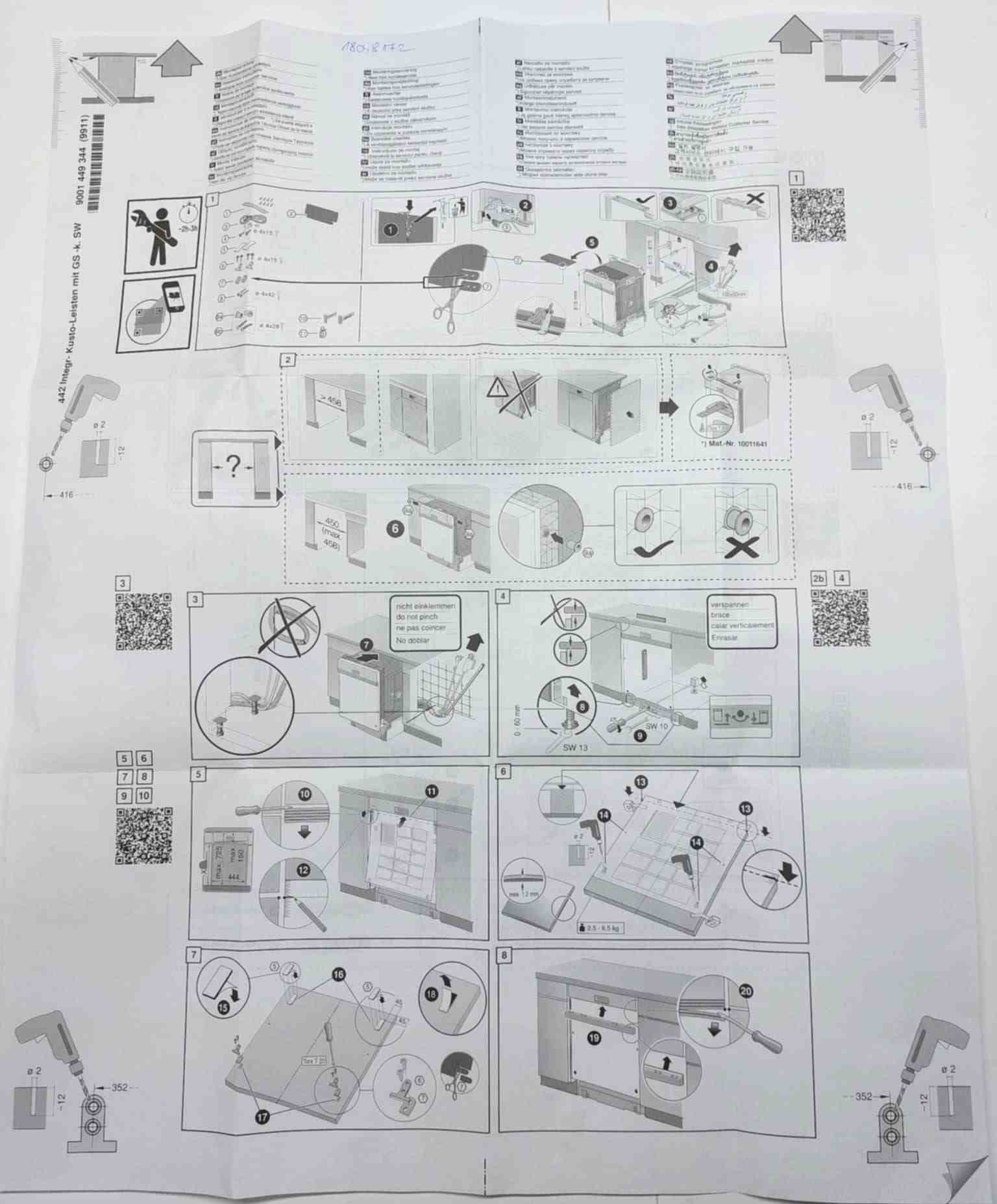 Előlap felszerelési sablon és Beépítési útmutató (Beépíthető Bosch /NEFF/Siemens 45 cm mosogatógépekhez)